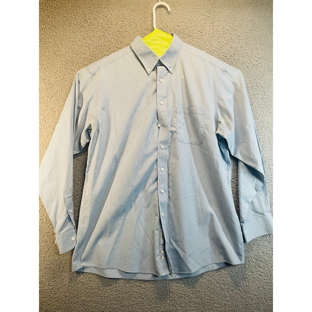 Roundtree & Yorke Mens Button Up Shirt 17 ‎ 35 Blue Checkered 80's Non Iron